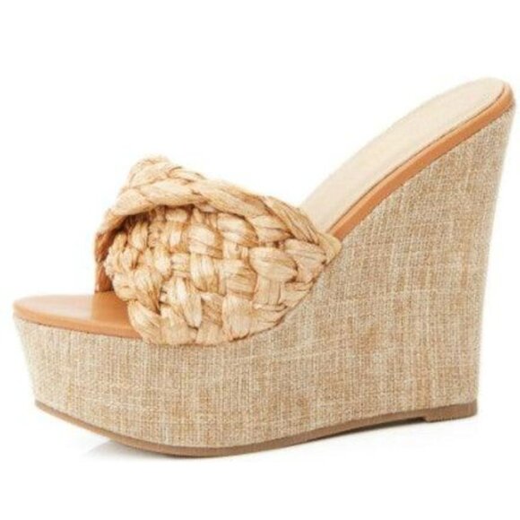 Mata Shoes Shoes - Mata Shoes Woven Platform Braided Strap Parana Nude Mules Wedge Sandal 11 NWOB